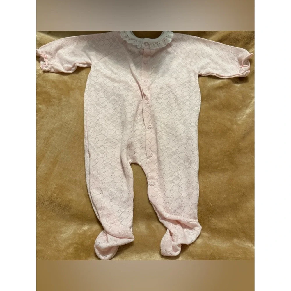 Vintage Disney Pooh Pink Pointelle Lace Footed Sleeper Baby Girl 12-18 lbs